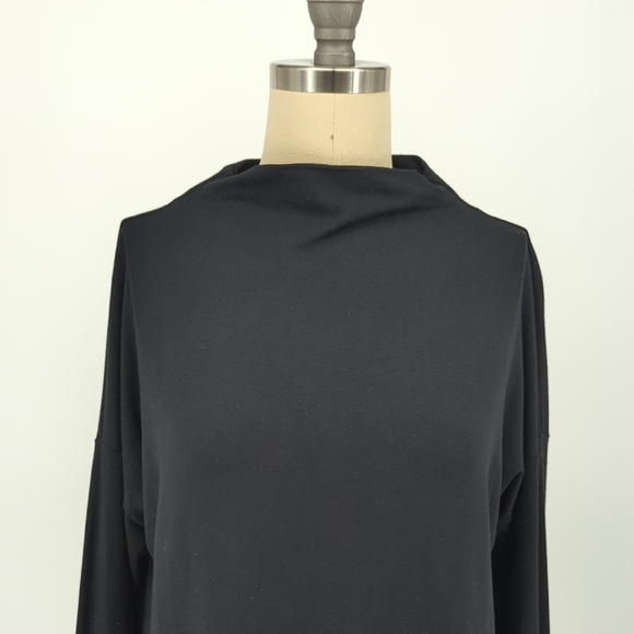 Eileen Fisher Mock Neck Jersey Knit Tunic Dress Black XS minimalist preppy - Picture 3 of 5